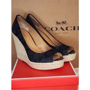 Coach Black Wedge Peep Toe Shoes